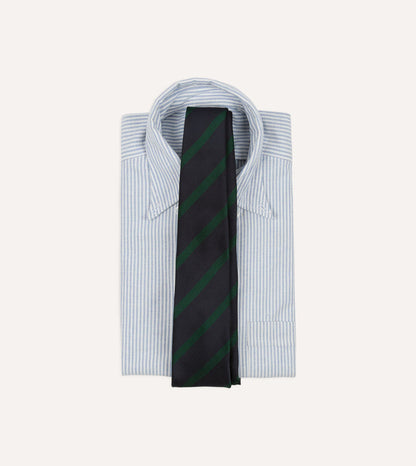 Navy and Green Bar Stripe Repp Silk Tipped Tie