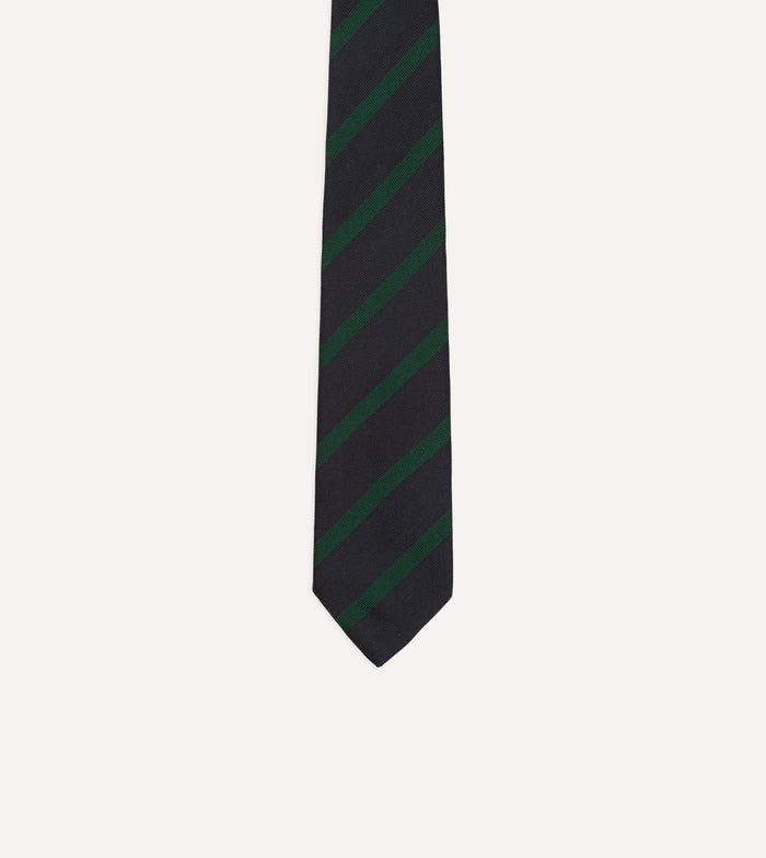 Navy and Green Bar Stripe Repp Silk Tipped Tie