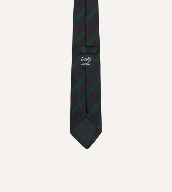 Navy and Green Bar Stripe Repp Silk Tipped Tie