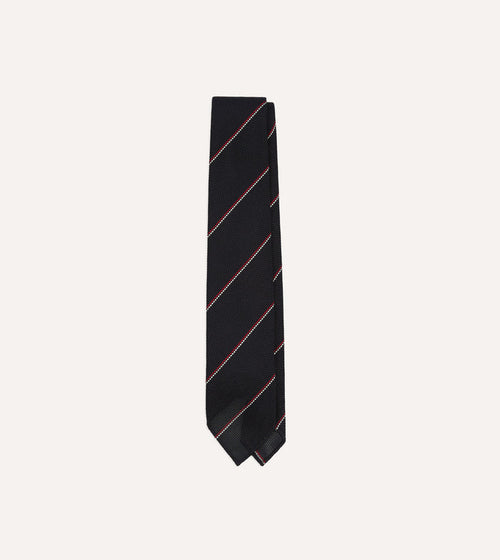 Navy and Red Double Stripe Hand Rolled Silk Grenadine Tie