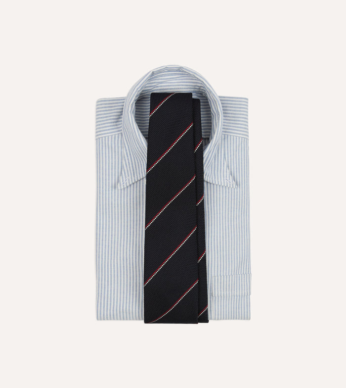 Navy and Red Double Stripe Hand Rolled Silk Grenadine Tie