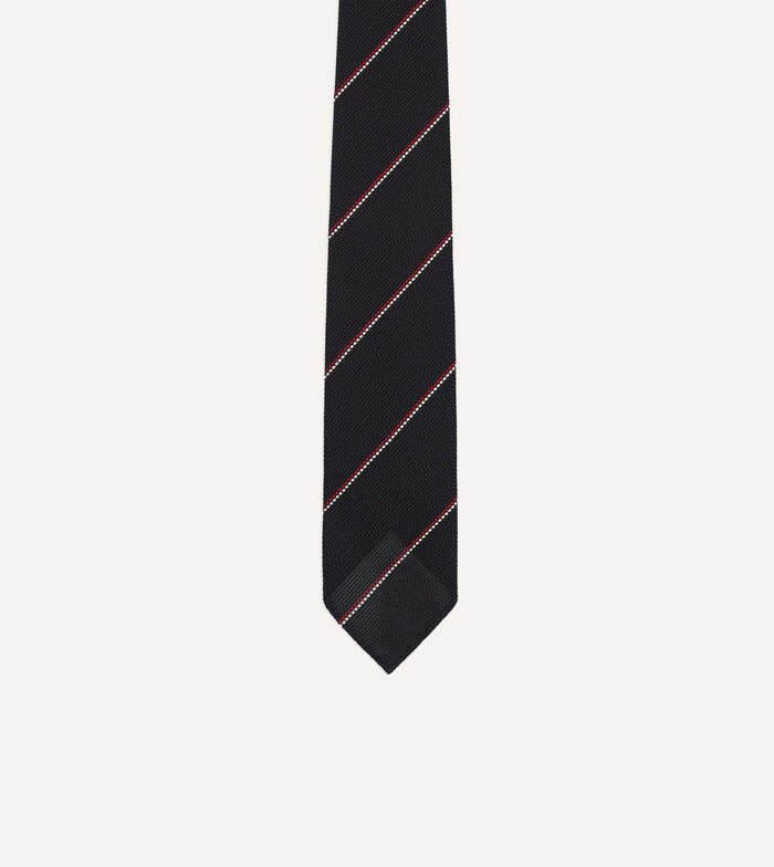 Navy and Red Double Stripe Hand Rolled Silk Grenadine Tie