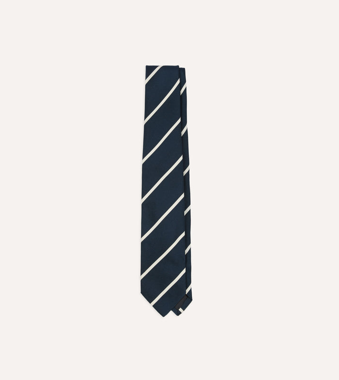 Navy and White Bar Stripe Repp Silk Tipped Tie