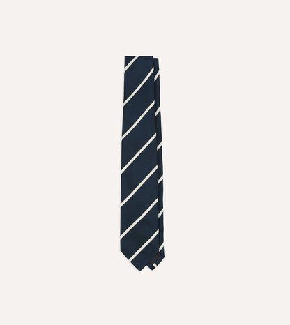 Navy and White Bar Stripe Repp Silk Tipped Tie