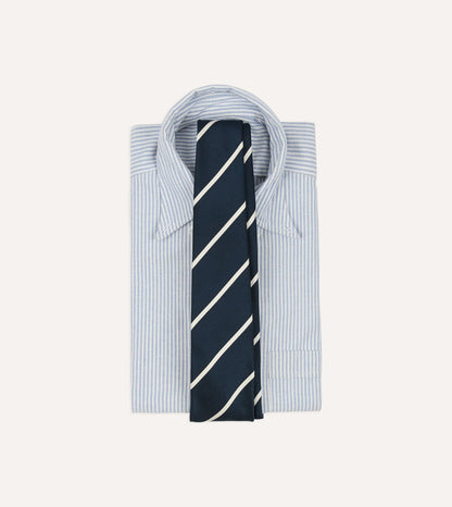 Navy and White Bar Stripe Repp Silk Tipped Tie