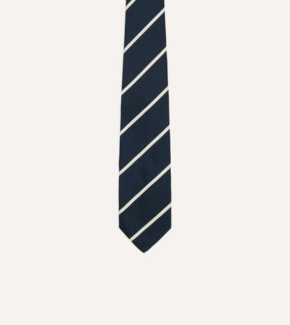 Navy and White Bar Stripe Repp Silk Tipped Tie