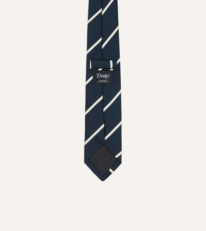Navy and White Bar Stripe Repp Silk Tipped Tie