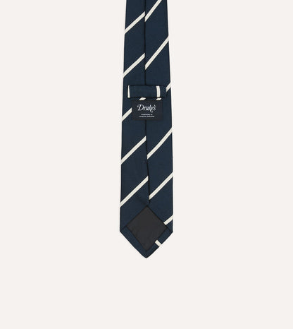 Navy and White Bar Stripe Repp Silk Tipped Tie