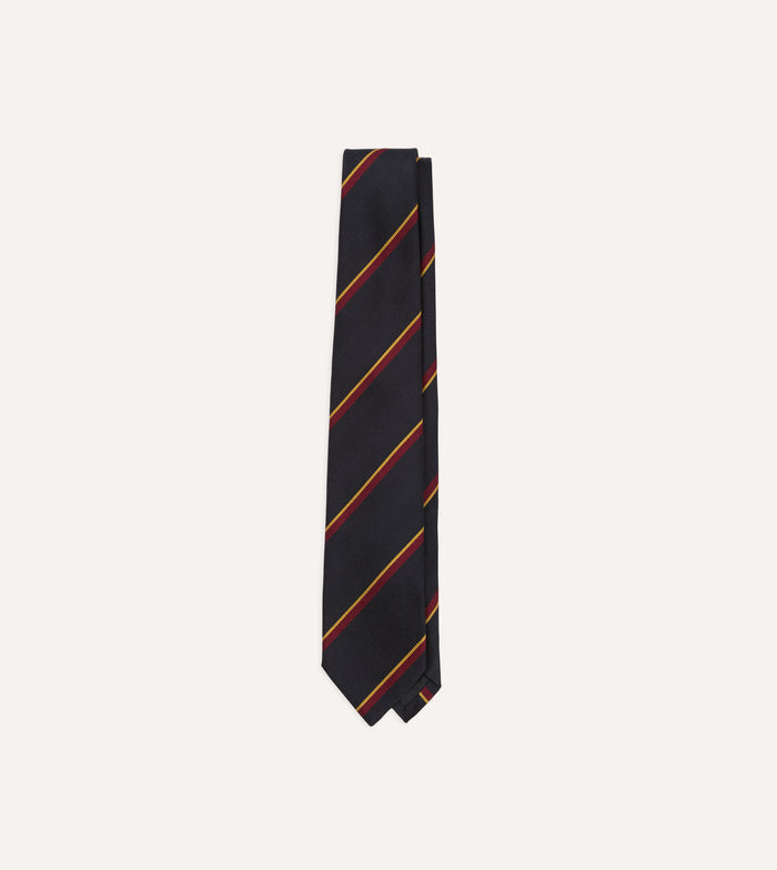 Navy, Red and Yellow Regimental Stripe Repp Silk Tipped Tie