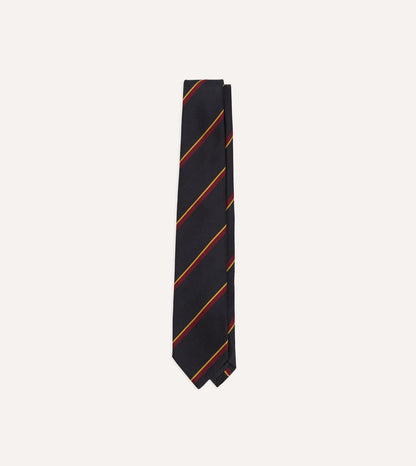 Navy, Red and Yellow Regimental Stripe Repp Silk Tipped Tie