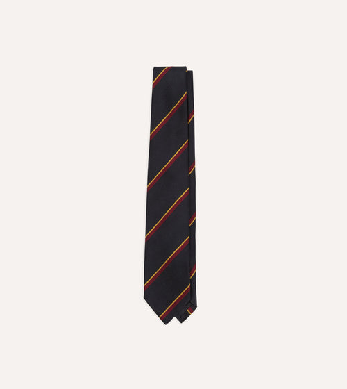 Navy, Red and Yellow Regimental Stripe Repp Silk Tipped Tie