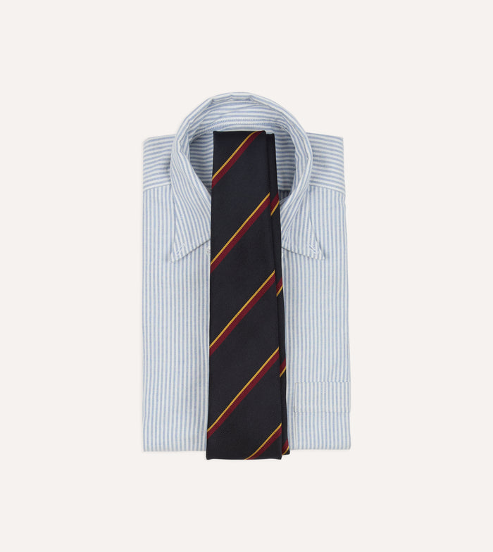 Navy, Red and Yellow Regimental Stripe Repp Silk Tipped Tie