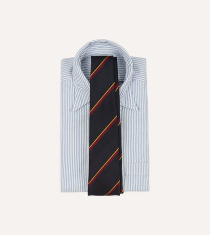 Navy, Red and Yellow Regimental Stripe Repp Silk Tipped Tie