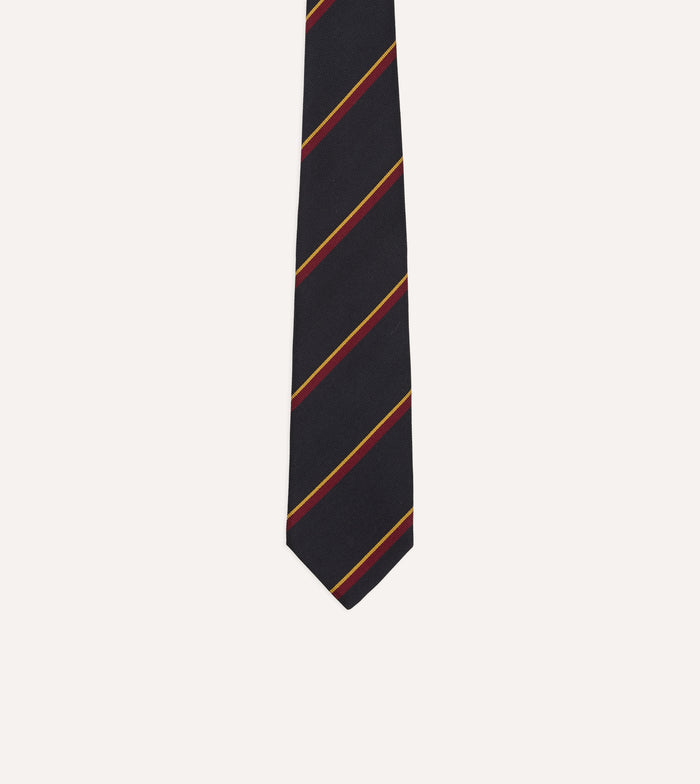 Navy, Red and Yellow Regimental Stripe Repp Silk Tipped Tie