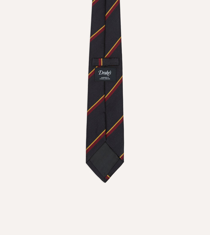 Navy, Red and Yellow Regimental Stripe Repp Silk Tipped Tie