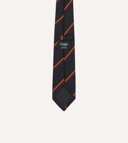 Navy, Red and Yellow Regimental Stripe Repp Silk Tipped Tie