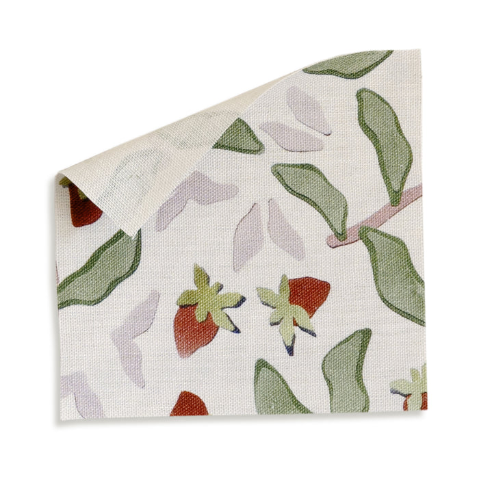 Nellie Burgundy fabric sample with strawberry vine pattern in rich burgundy and green, perfect for custom curtains by Pepper Home.
