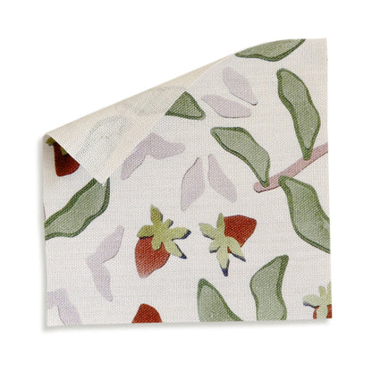 Nellie Burgundy fabric sample with strawberry vine pattern in rich burgundy and green, perfect for custom curtains by Pepper Home.