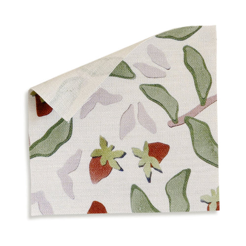 Nellie Burgundy fabric sample with strawberry vine pattern in rich burgundy and green, perfect for custom curtains by Pepper Home.