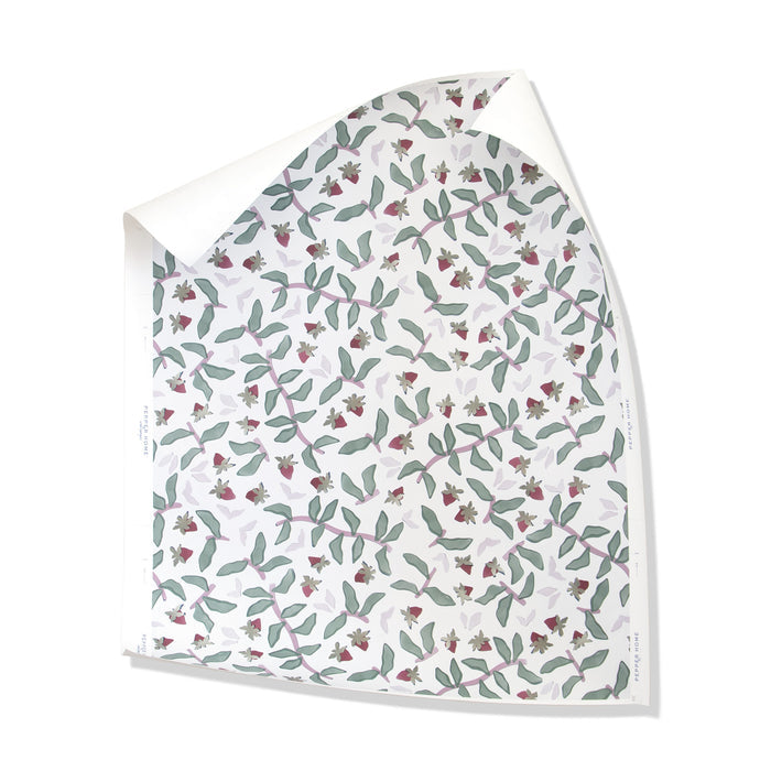 Nellie Burgundy made-to-order wallpaper with green leaves and burgundy flowers, crafted in the USA with short lead times