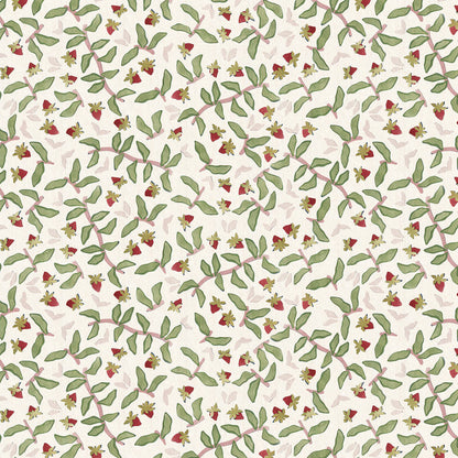 Nellie Burgundy fabric with lush strawberry vine pattern in green and burgundy tones, perfect for custom curtains by Pepper Home.