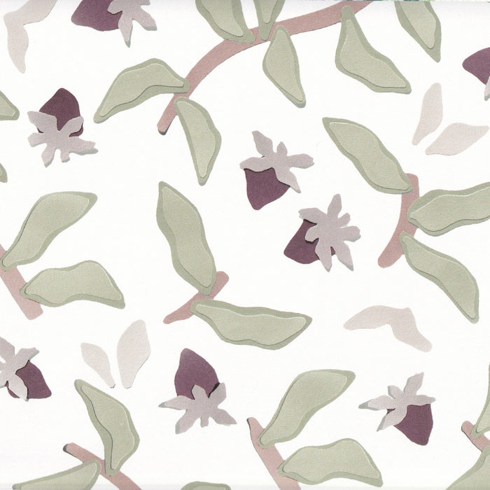 Nellie Plum fabric with soft purple florals and muted green leaves, made-to-order with quick lead times in the USA