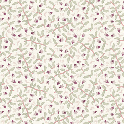 Nellie Plum pattern with soft sage greens and plum tones in a custom design by Pepper Home for made-to-order curtains.