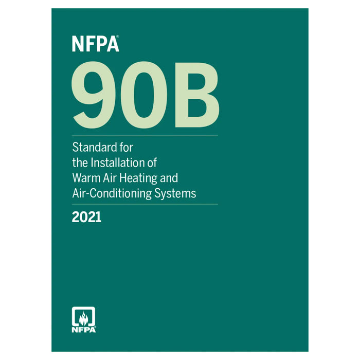 NFPA 90B 2021 cover showing standard for installation of warm air heating and air-conditioning systems in green background