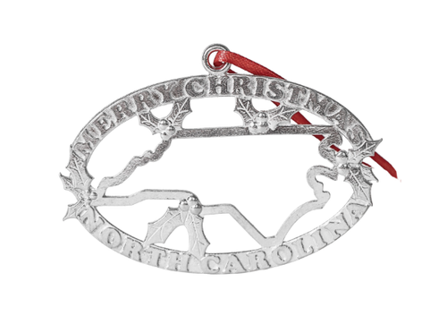 North Carolina Christmas Ornament - Oval Merry Christmas - Main View - House of Morgan Pewter