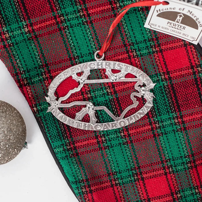 North Carolina Christmas Ornament - Oval Merry Christmas - Detail View - House of Morgan Pewter