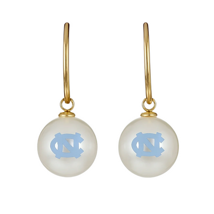 North Carolina Logo Pearl Hoop Earrings - Main View - Seasons Jewelry