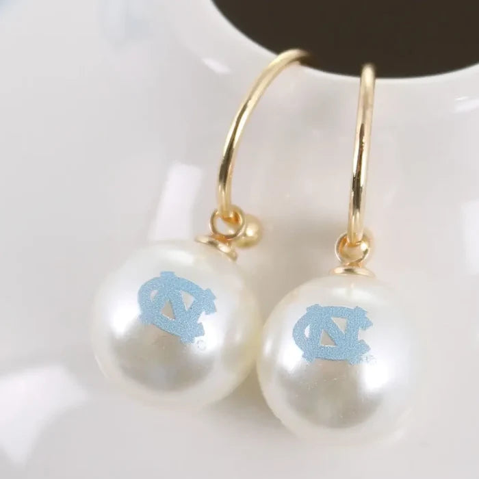 North Carolina Logo Pearl Hoop Earrings - Main View - Seasons Jewelry