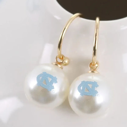 North Carolina Logo Pearl Hoop Earrings - Main View - Seasons Jewelry