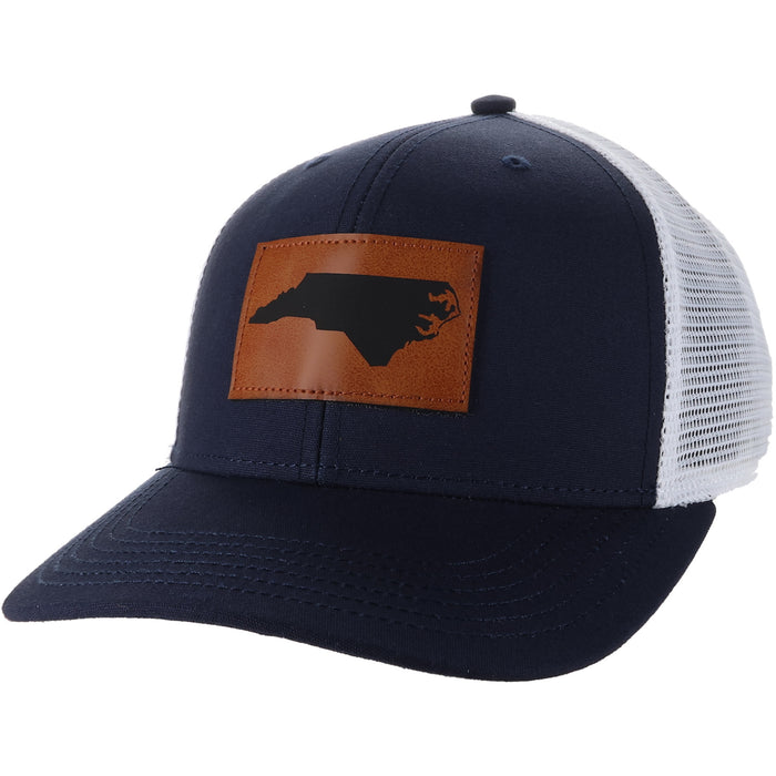 North Carolina Trucker Hat in Navy and White with Leather NC Patch - Main View - Legacy