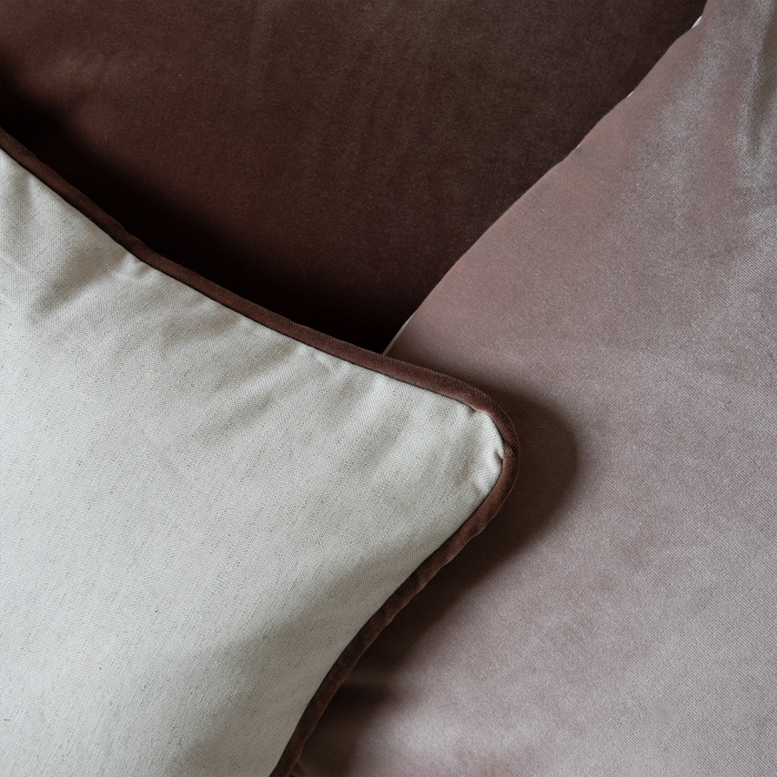 Oat made-to-order pillow set in soft walnut, mauve, and cream tones, crafted in the USA with quick turnaround and quality materials