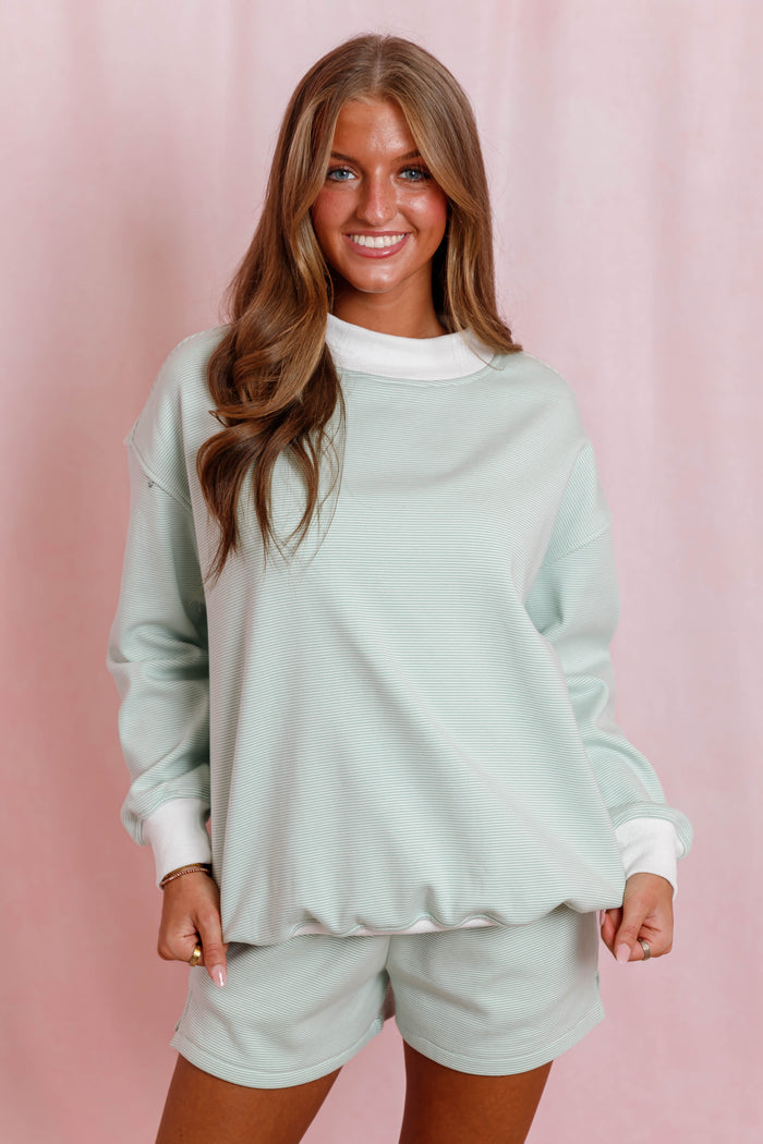 Mint Green Striped Lounge Set- Women's Lounge Shorts- Women's Matching Stripe Lounge Set