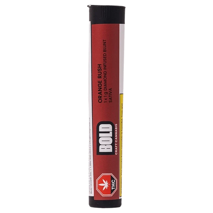 Vertical product shot of the Orange Crush Blunt 1 x 1 g tube showing its red label, black cap, and bold BOLD logo.