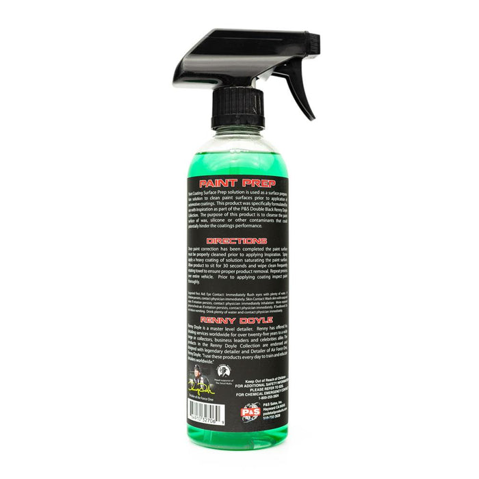 The back of a spray bottle of P & S Paint Surface Prep on a white background.