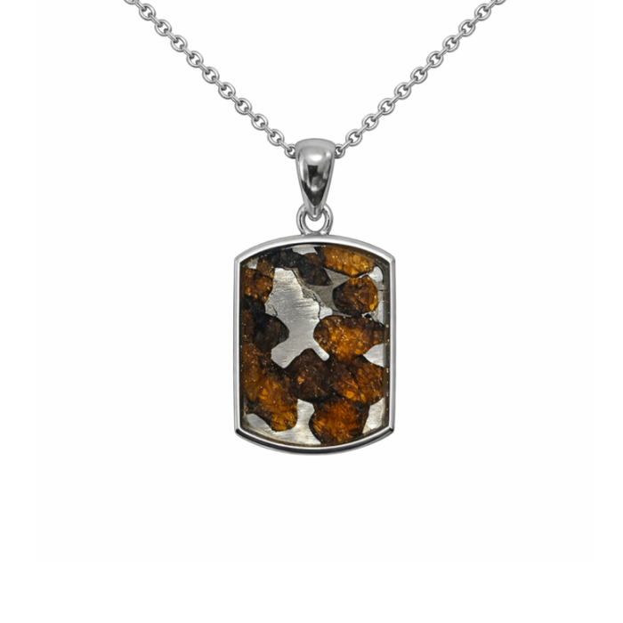 Pallasite Meteorite Sterling Silver Pendant (featuring olivine crystal inclusions)