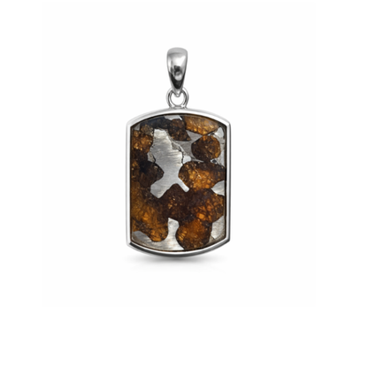 Pallasite Meteorite Sterling Silver Pendant (featuring olivine crystal inclusions)