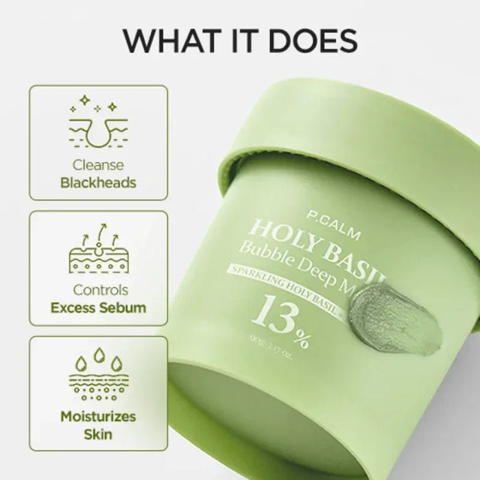 P.CALM Holy Basil Bubble Deep Mask 90g قناع بي.كالم العميق برغوة الريحان المقدس - Princess Cosmetics Qatar