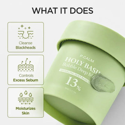 P.CALM Holy Basil Bubble Deep Mask 90g قناع بي.كالم العميق برغوة الريحان المقدس - Princess Cosmetics Qatar