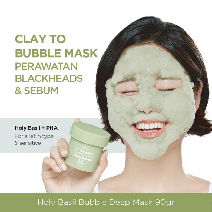 P.CALM Holy Basil Bubble Deep Mask 90g قناع بي.كالم العميق برغوة الريحان المقدس - Princess Cosmetics Qatar