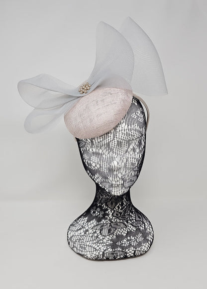 Pearl Silver Organza Bow Pillbox Fascinator
