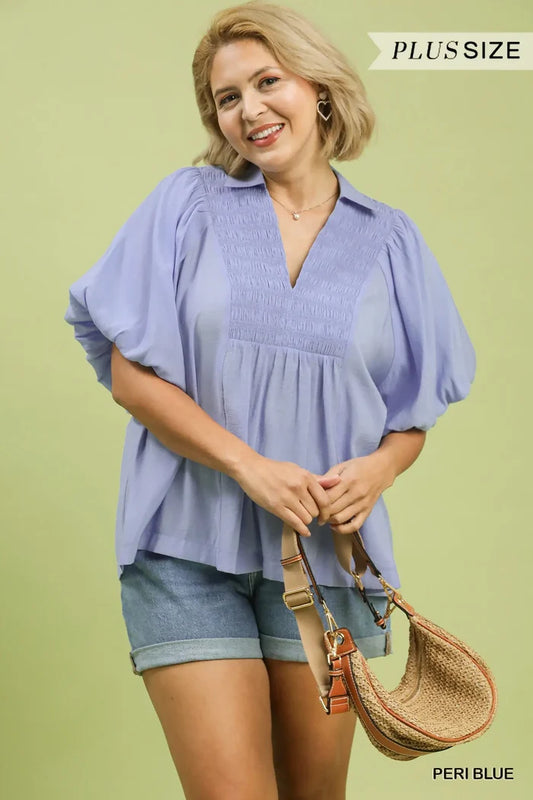 Peri Blue Smocking Top