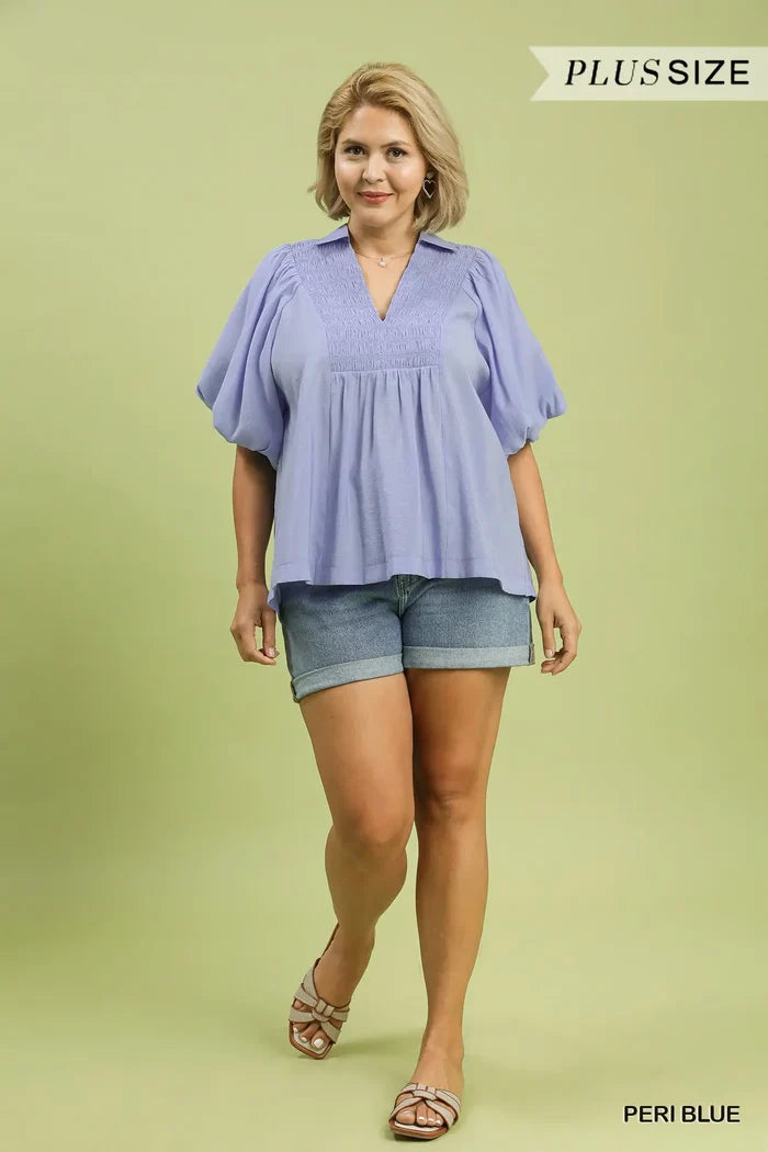 Peri Blue Smocking Top