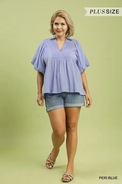 Peri Blue Smocking Top