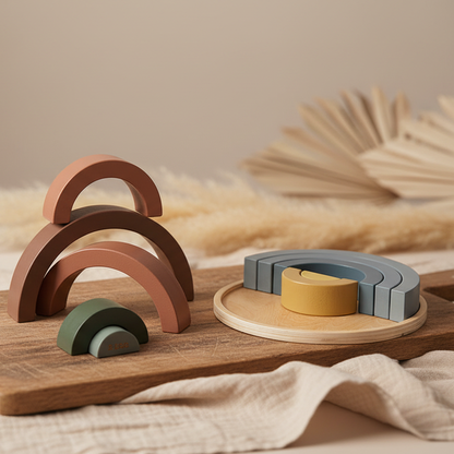 Personalisierter Flexa Stapel-Regenbogen aus Holz mit Name