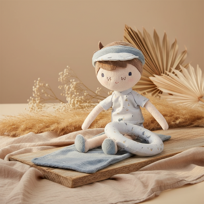 Personalisierte Kuschelpuppe Jim Summer mit Name, 35 cm groß