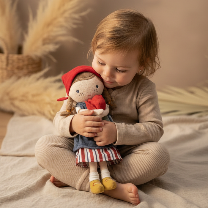 Personalisierte Kuschelpuppe Rosa mit Tulpe und Name als Geschenk zur Geburt
